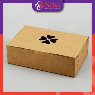 Hộp giấy Kraft nắp gài tạo lỗ hình cỏ 4 lá đựng đồ ăn nhiều size 2 màu set 10 hộp