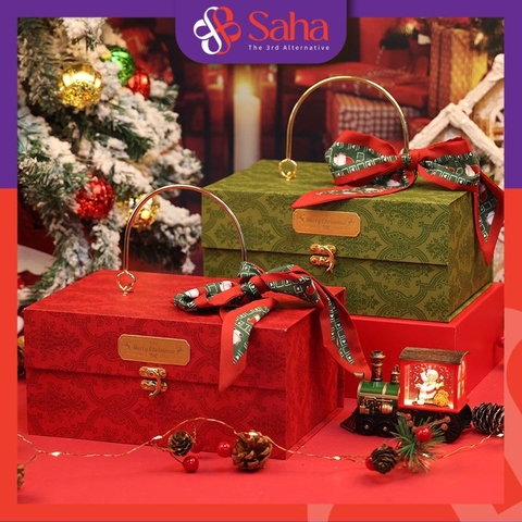 Hộp quà giáng sinh quai xách sang trọng khoá gài nhiều màu 25x14x12.3