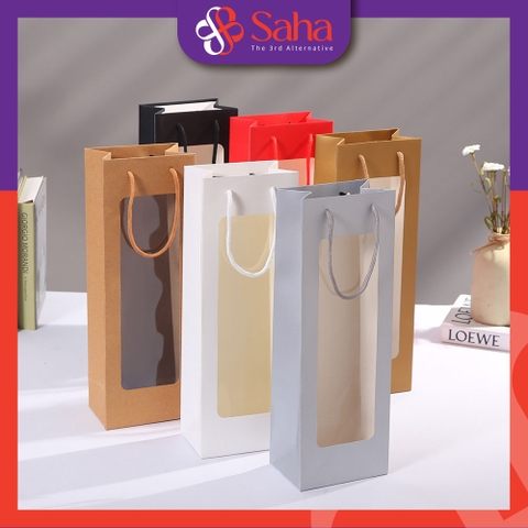 Túi giấy đựng quà có cửa sổ dạng đứng nhiều màu size 36x12,5x8,5