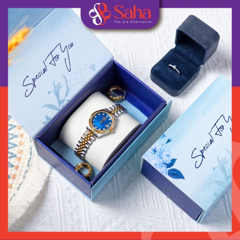 Hộp quà tặng Special for you sang trọng, hộp quà sinh nhật, hộp nắp cuộn gấp xếp màu xanh size 14x9x5.5