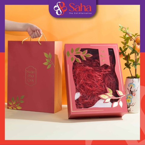 Hộp Quà Tết Kèm Túi Đựng Quà Cao Cấp Size 40x30x10cm - HQT-09