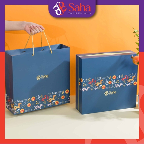 Hộp Quà Tết Kèm Túi Đựng Quà Cao Cấp Size 35x37x11cm - HQT-05