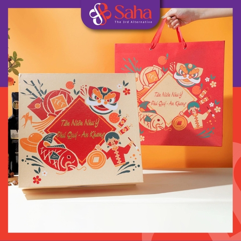 Hộp Quà Tết Đựng Quà Cao Cấp Size 35x37x11cm - Retro