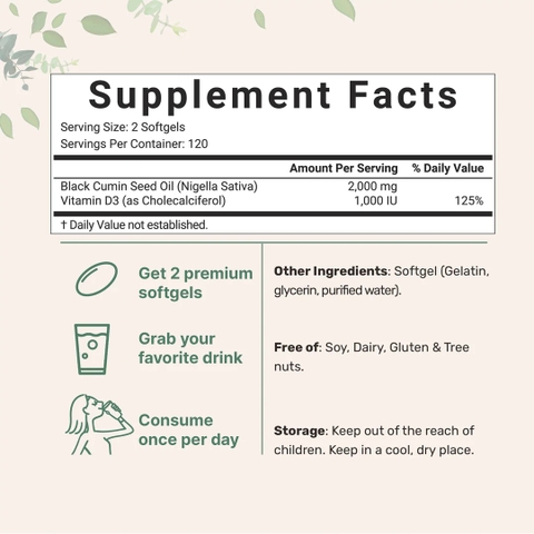 Black Seed Oil with Vitamin D3, 240 softgels