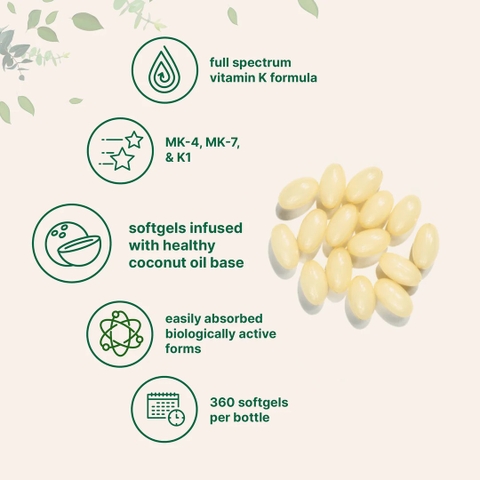 Vitamin K2 MK-4 + MK-7 & K1 Supplement, 360 Softgles with Coconut Oil