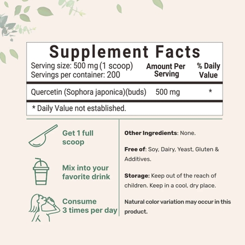 Quercetin Dihydrate Powder, 100g