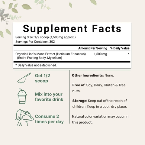 Organic Lions Mane Mushroom Supplement Powder