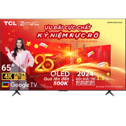 Google Tivi QLED TCL 4K 65 inch 65C655 – Mới 2024