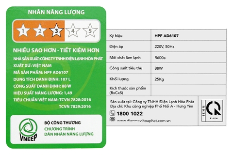 Tủ đông Hòa Phát Mặt kính 107 Lít HPF AD6107.T1
