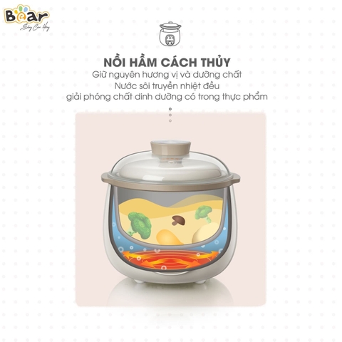 Nồi nấu cháo chậm Bear 0,8l SUBE001