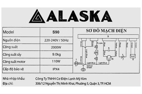 Máy sấy thông hơi Alaska 9 kg S90