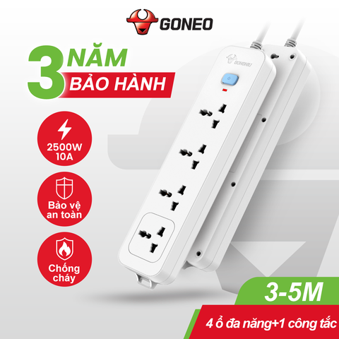 Ổ cắm điện đa năng Gongniu 4 lỗ 2 chấu 1 công tắc có nắp che an toàn dây dài 3m GNVN-N1040-30(P)
