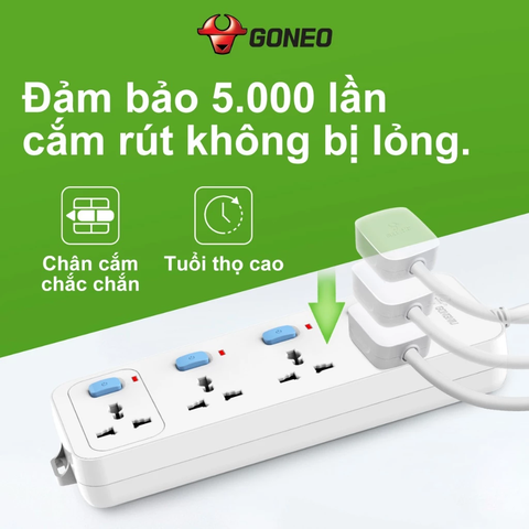 Ổ cắm điện đa năng Gongniu 4 lỗ 2 chấu 4 công tắc dây dài 5m GNVN-N3040-50
