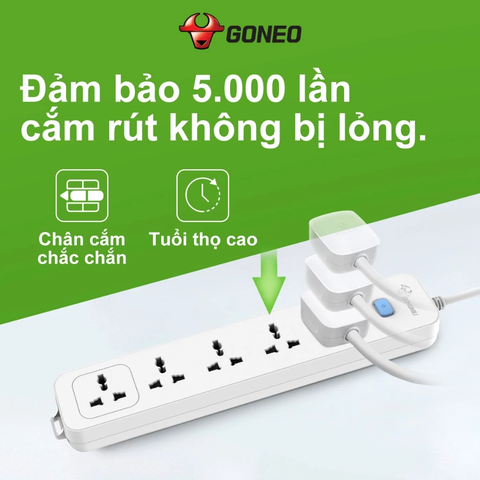 Ổ cắm điện đa năng Gongniu 5 lỗ 2 chấu 1 công tắc dây dài 5m GNVN-N1050-50