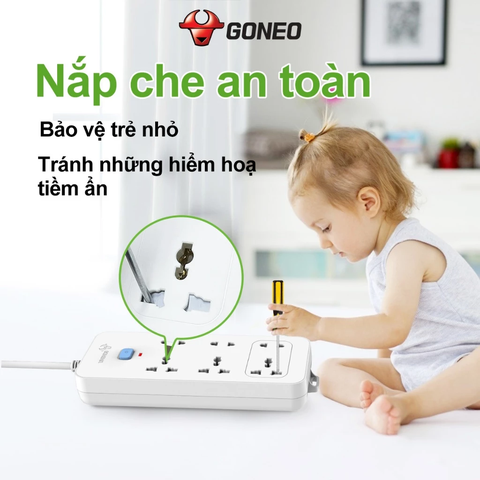 Ổ cắm điện đa năng Gongniu 6 lỗ 2 chấu 1 công tắc có nắp che an toàn dây dài 5m GNVN-N1330-50(P)
