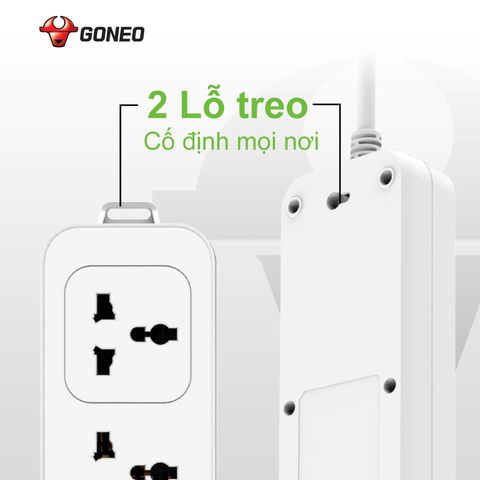 Ổ cắm điện đa năng Gongniu 4 lỗ 2 chấu 1 công tắc có nắp che an toàn dây dài 5m GNVN-N1040-50(P)