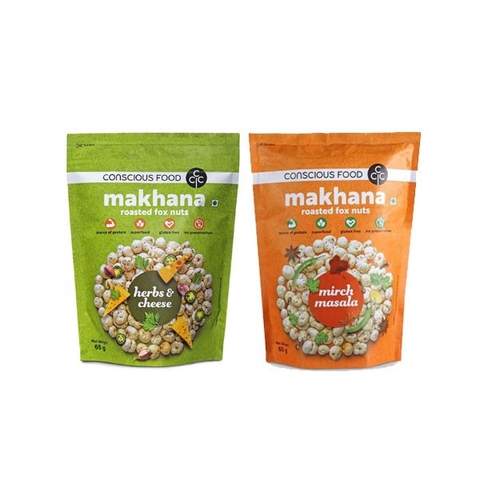 Combo Hạt sen nổ phồng Makhana 2 loại 65GRX2 vị Cay Mirch Masala + Thảo mộc&Phô mai