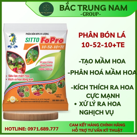 Phân bón lá NPK hòa tan Sitto FoPro 10-52-10 +TE gói 100g