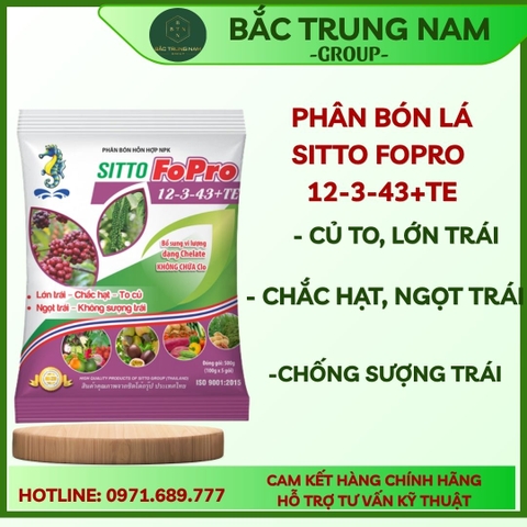 Phân bón lá NPK hòa tan Sitto FoPro 12-3-43+TE gói 100g
