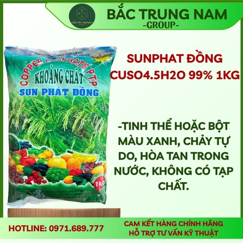 Sunphat đồng CuSO4.5H2O 99% 1kg Sun phát Đồng dùng xử lý hồ cá, diệt rong rêu cây trồng