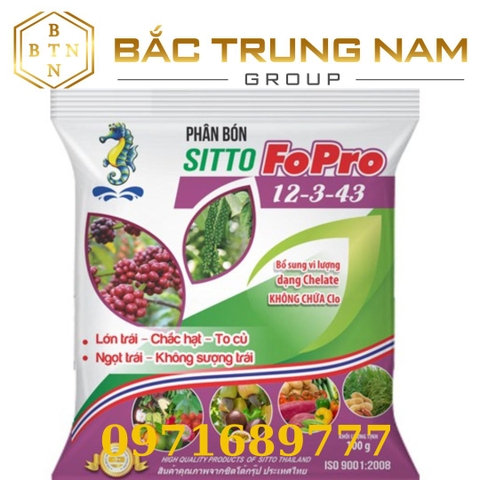 Phân bón lá NPK hòa tan Sitto FoPro 12-3-43+TE gói 100g