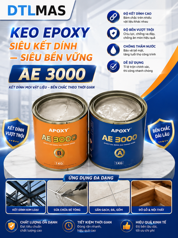 Keo Apoxy AE 3000 Bộ 2Kg Màu Trắng - Keo dán đá hai thành phần gốc Epoxy