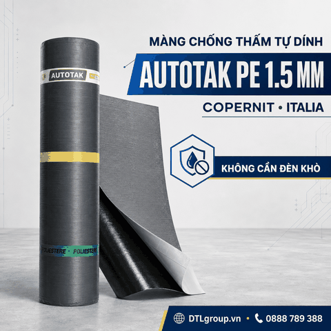 Màng Chống Thấm Tự Dính AUTOTAK PE 1.5mm – Copernit Italia, Cuộn 1x20m
