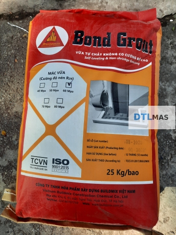 Bond Grout 25kg M60 - Vữa tự chảy không co cường độ 60MPa