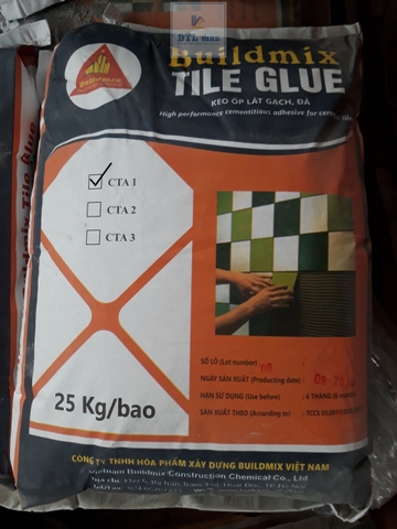 Buildmix Tile Glue CTA1 White 25kg - Keo dán gạch đá ốp lát. Ốp đến 600x1200mm, lát đến 1200x1200mm