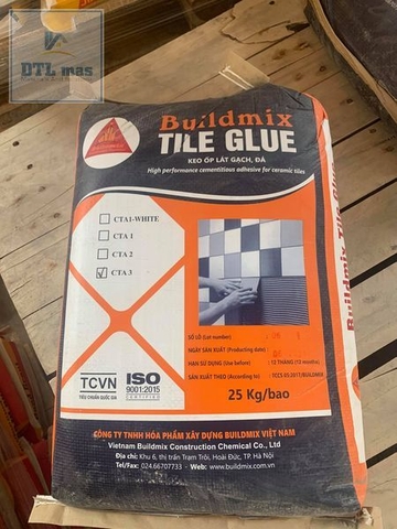 [Mã Dự Án] Buildmix Tile Glue CTA3 Grey 25kg - Keo dán gạch đá ốp lát - Màu Xám