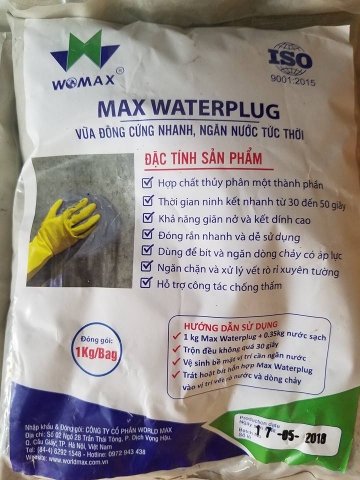 Max Water Plug - Vữa đông cứng nhanh - Túi 1kg