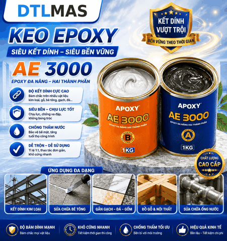 Keo Apoxy AE 3000 Bộ 2Kg Màu Xám - Keo dán đá hai thành phần gốc Epoxy