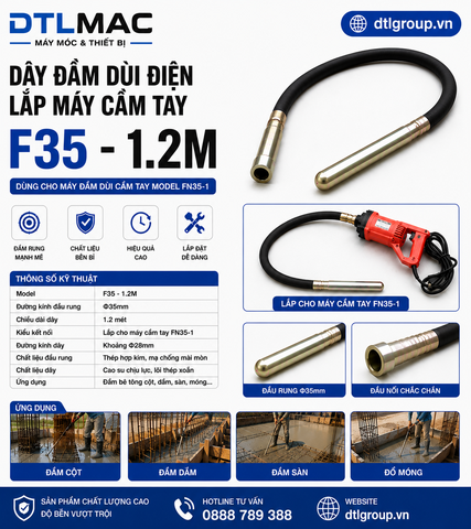 Dây Đầm Dùi Điện Lắp Máy Cầm Tay F35 - 1.2M