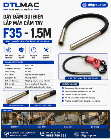 Dây Đầm Dùi Điện Lắp Máy Cầm Tay F35 - 1.5M
