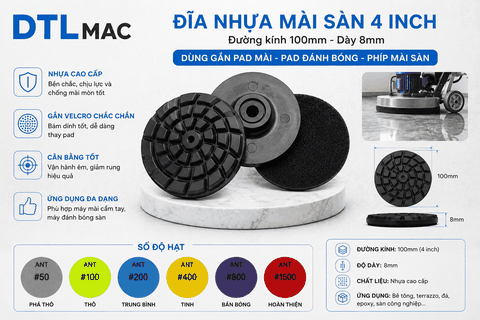Đĩa Nhựa Mài Sàn 4 Inch Dày 8mm ADTL – Pad Gắn Đĩa Đánh Bóng Sàn Bê Tông