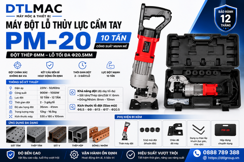 Máy Đột Lỗ Thủy Lực Cầm Tay PM-20 10 Tấn – Đột Thép 6mm, Lỗ Tối Đa Φ20.5mm