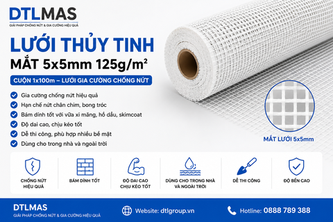 Lưới Thủy Tinh Mắt 5x5mm 125g/m² Cuộn 1x100m VDTL – Lưới Gia Cường Chống Nứt