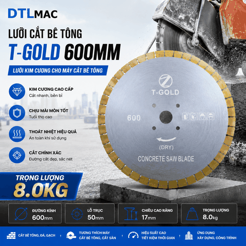 Lưỡi cắt bê tông T-Gold 600mm - Lưỡi kim cương cho máy cắt bê tông