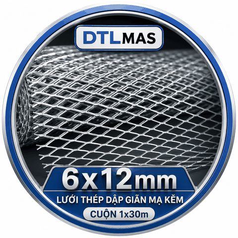 Lưới Thép Dập Giãn Mạ Kẽm 6x12mm Cuộn 1x30m | Lưới Hình Thoi Chống Nứt Tường, Trát Vữa