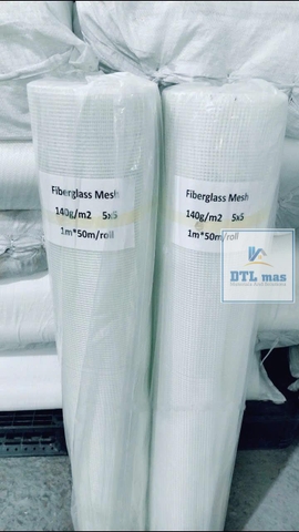 Lưới thủy tinh 5x5, tỉ trọng 140g/m², cuộn 1x50m KDTL - Lưới thủy tinh gia cường chống nứt cho vữa trát tường, cán nền