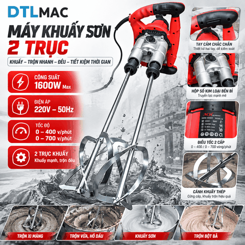 Máy khuấy sơn 2 trục khuấy MZ02 – 18 – Bộ máy khuấy sơn 2 trục 1600W/ đánh vữa/ trộn bột bả/ trộn hồ dầu/ trộn xi măng Loại tốt – Hàng công ty chất lượng cao