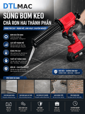 Súng Bắn Keo Chà Ron Epoxy 2 Thành Phần + 2 Pin 24V