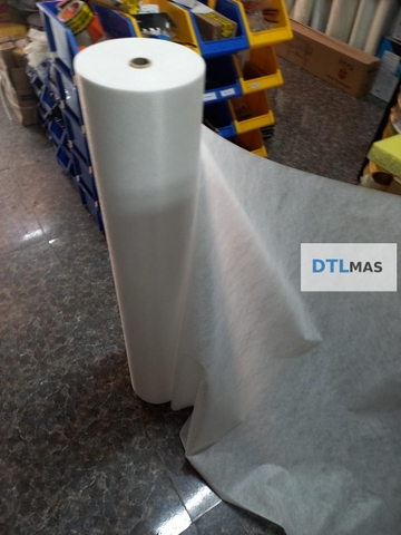 Vải Polyester có dệt khổ rộng 1m 60 - 65g/m² VDTL. Lưới Polyester chống thấm, gia cố góc chân tường, sàn mái