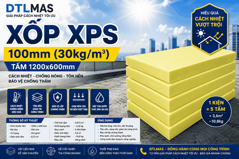 Xốp XPS 100mm (30kg/m³) | Tấm 1200x600mm | Cách Nhiệt, Chống Nóng, Tôn Nền, Bảo Vệ Chống Thấm