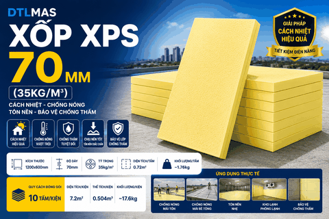 Xốp XPS 70mm (35kg/m³) | Tấm 1200x600mm | Cách Nhiệt, Chống Nóng, Tôn Nền, Bảo Vệ Chống Thấm