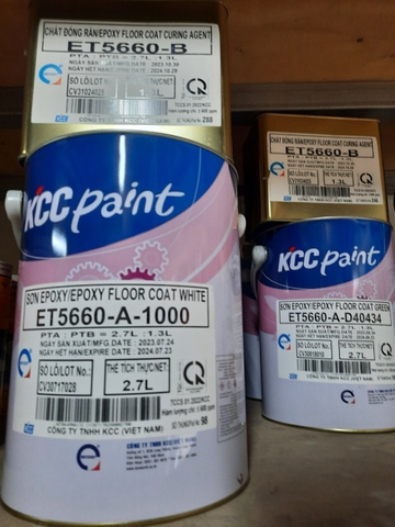 Sơn Phủ Epoxy KCC ET5660 A1000 Bộ 4L – 2 Thành Phần Hệ Lăn Màu Trắng