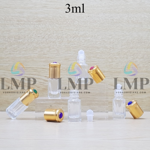 Chai lăn trong nắp vàng đính ruby 3ml