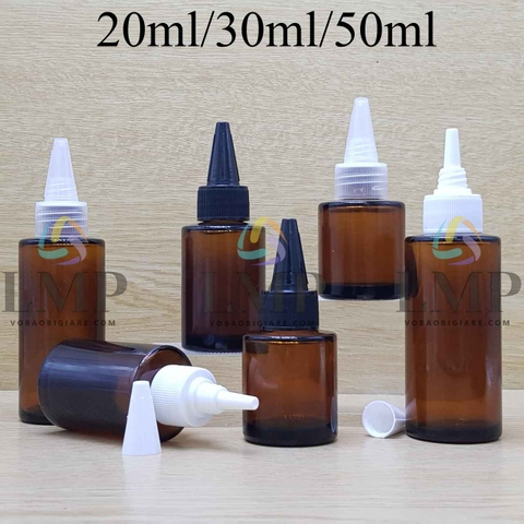 Chai thủy tinh nâu nắp nhọn sọc