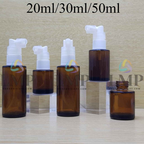 Chai thủy tinh nâu đầu xịt mũi 90 độ