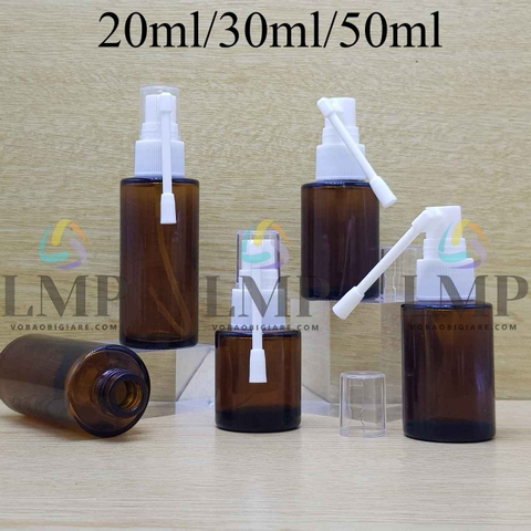 Chai thủy tinh nâu đầu xịt mũi 360 độ